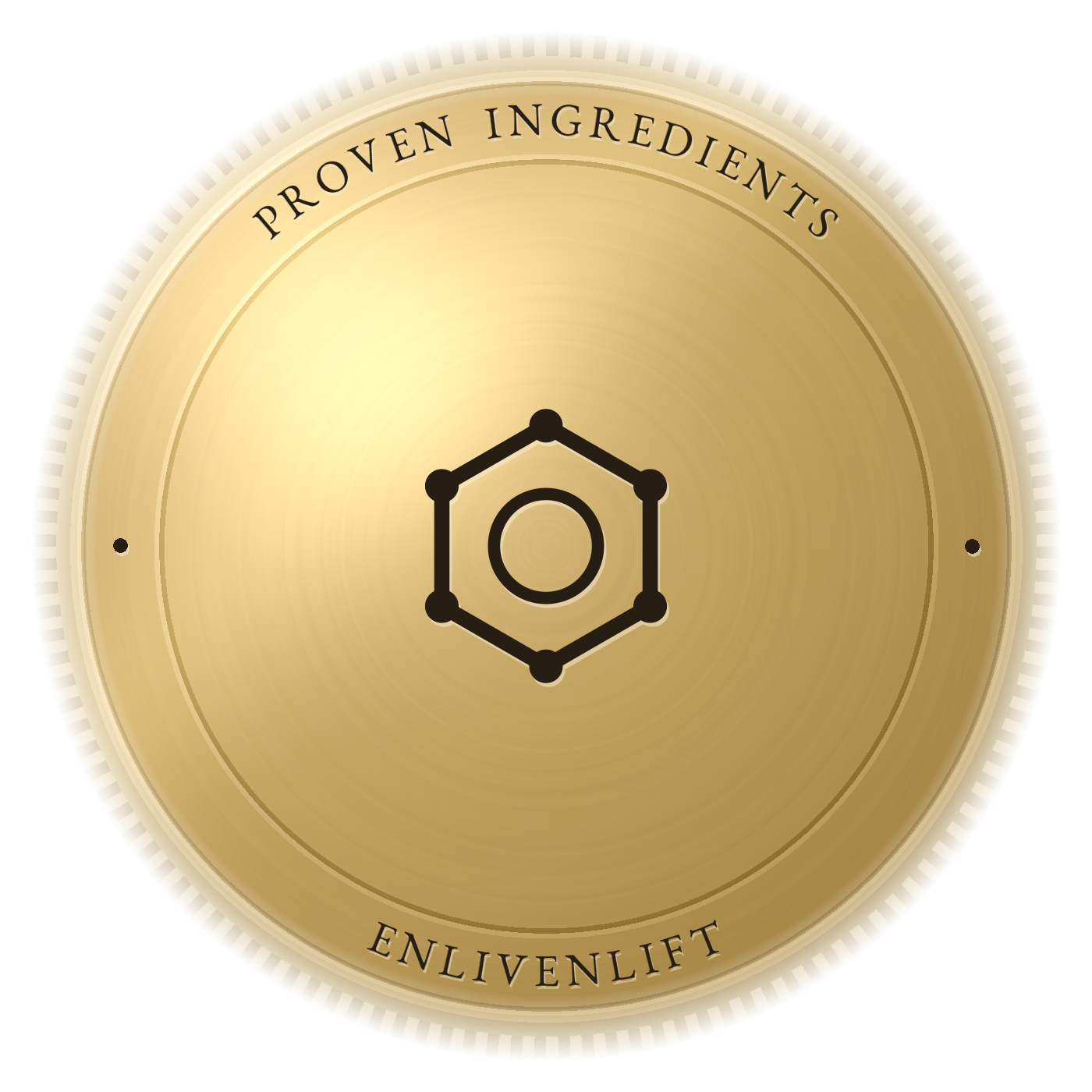 Proven ingredients — minted gold seal with molecule