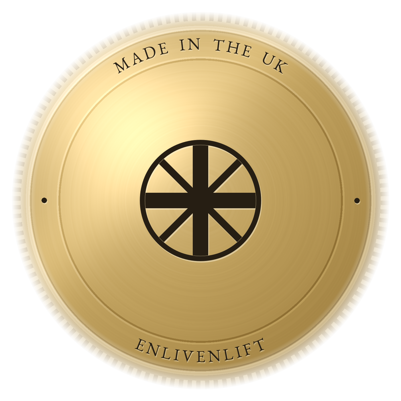 Made in the UK — minted gold seal with Union Jack roundel